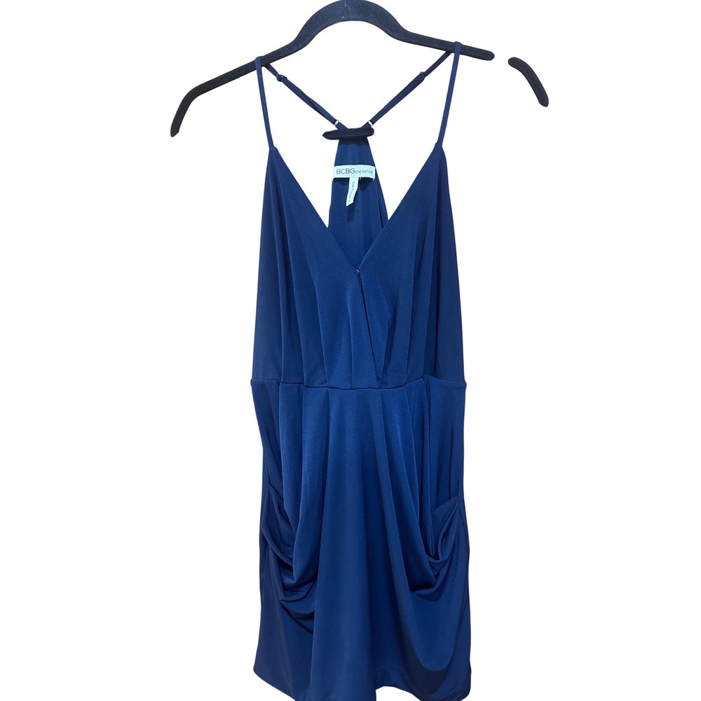 BCBGeneration Navy Blue V-Neck Racerback Mini Dress with Pockets Womens Medium